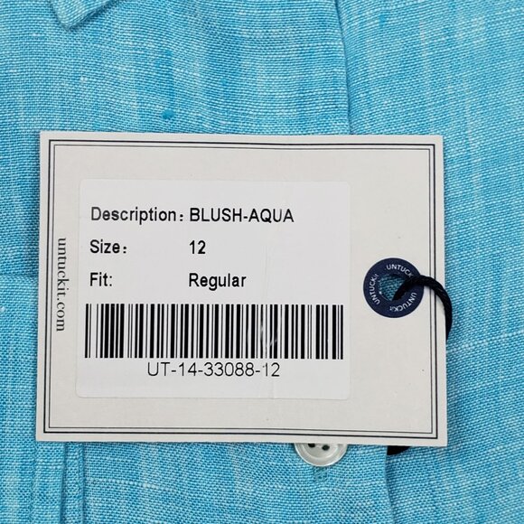 UNTUCKit Blush-Aqua Button-Up Shirt Women Size 12 Aqua Blue Linen LS Regular Fit - Picture 3 of 15